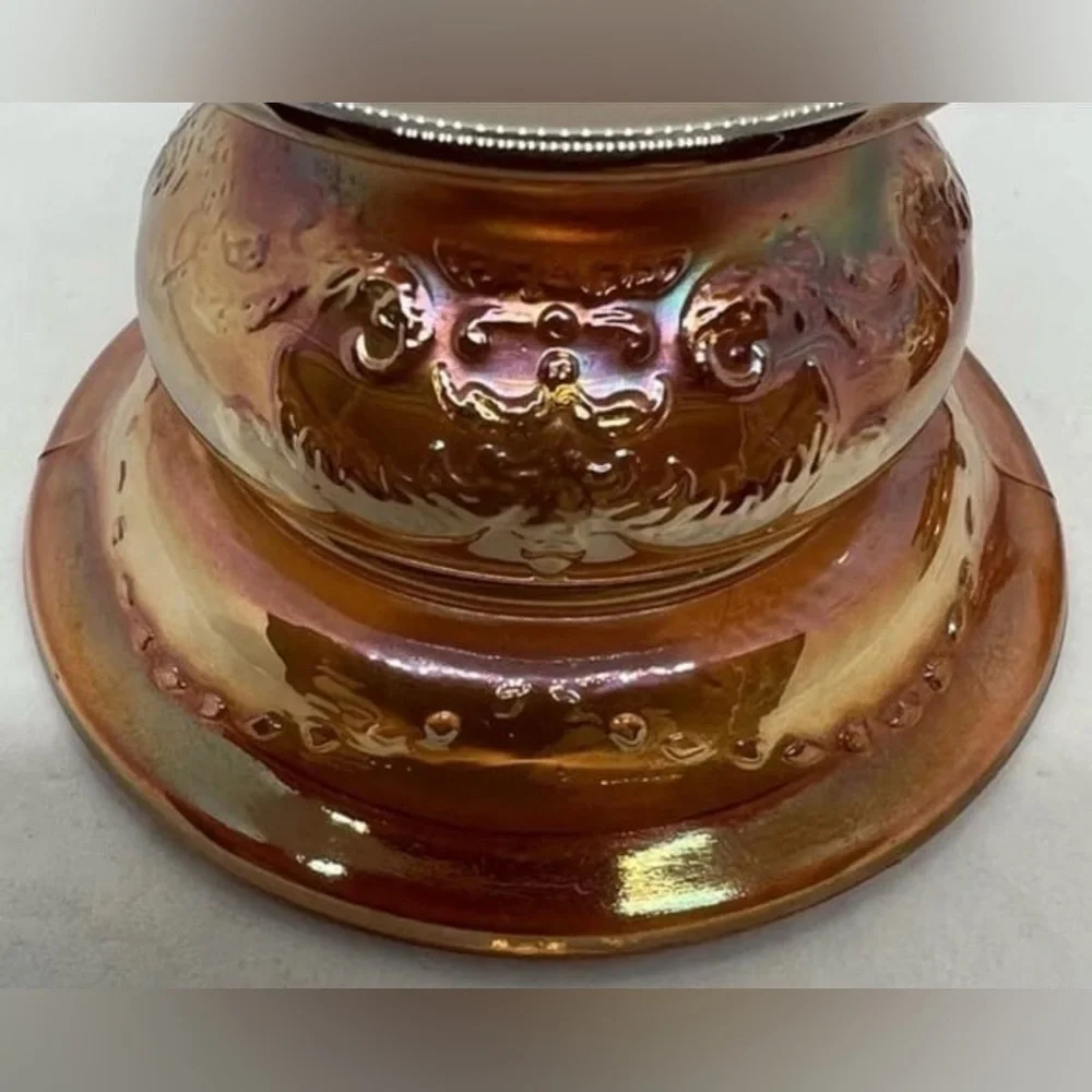 Pair Carnival Glass Federal Candle Holders Madrid Marigold